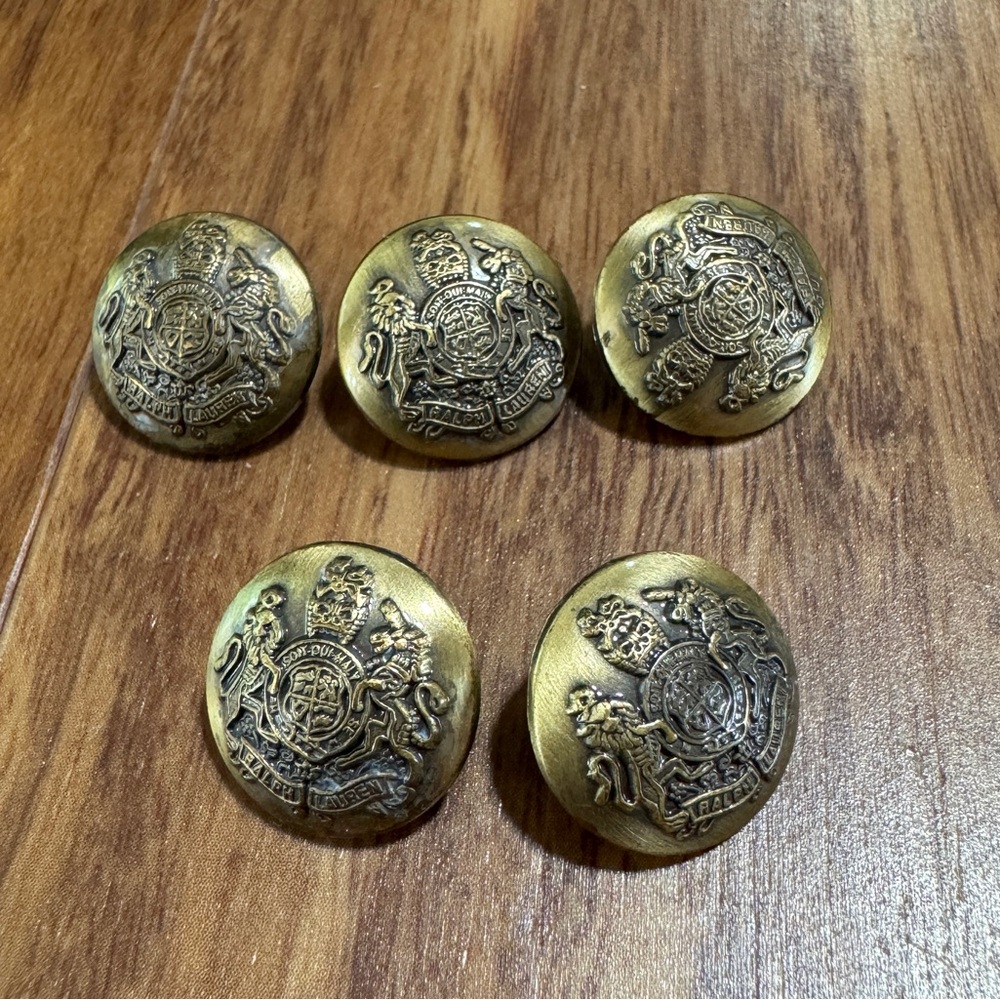 Ralph Lauren Brass Shank 5 Buttons Relief Crest Gold for Blazers & Jackets